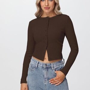 Women's Brown Button-Up Cardigan